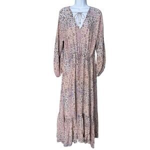 Roller Rabbit Boho Paisley Maxi Dress Women's L Viscose Long Sleeve Tie Neck